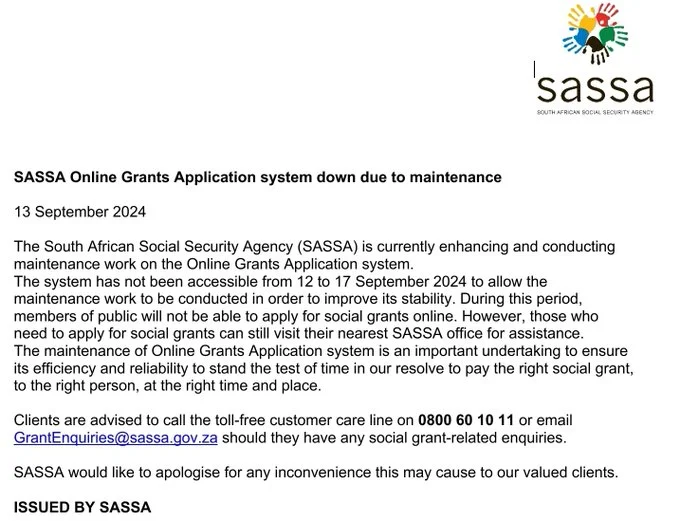 SASSA Online Grants: Temporary Downtime